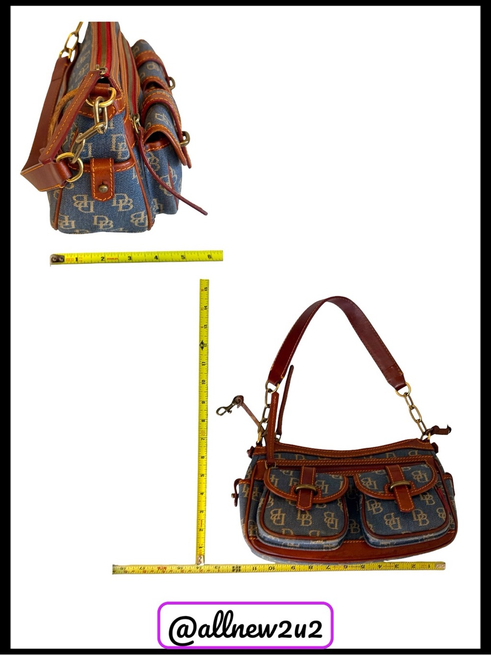 Reserved Dooney & Bourke Vintage Denim Monogram Hobo Baguette Bag - Picture 6 of 14